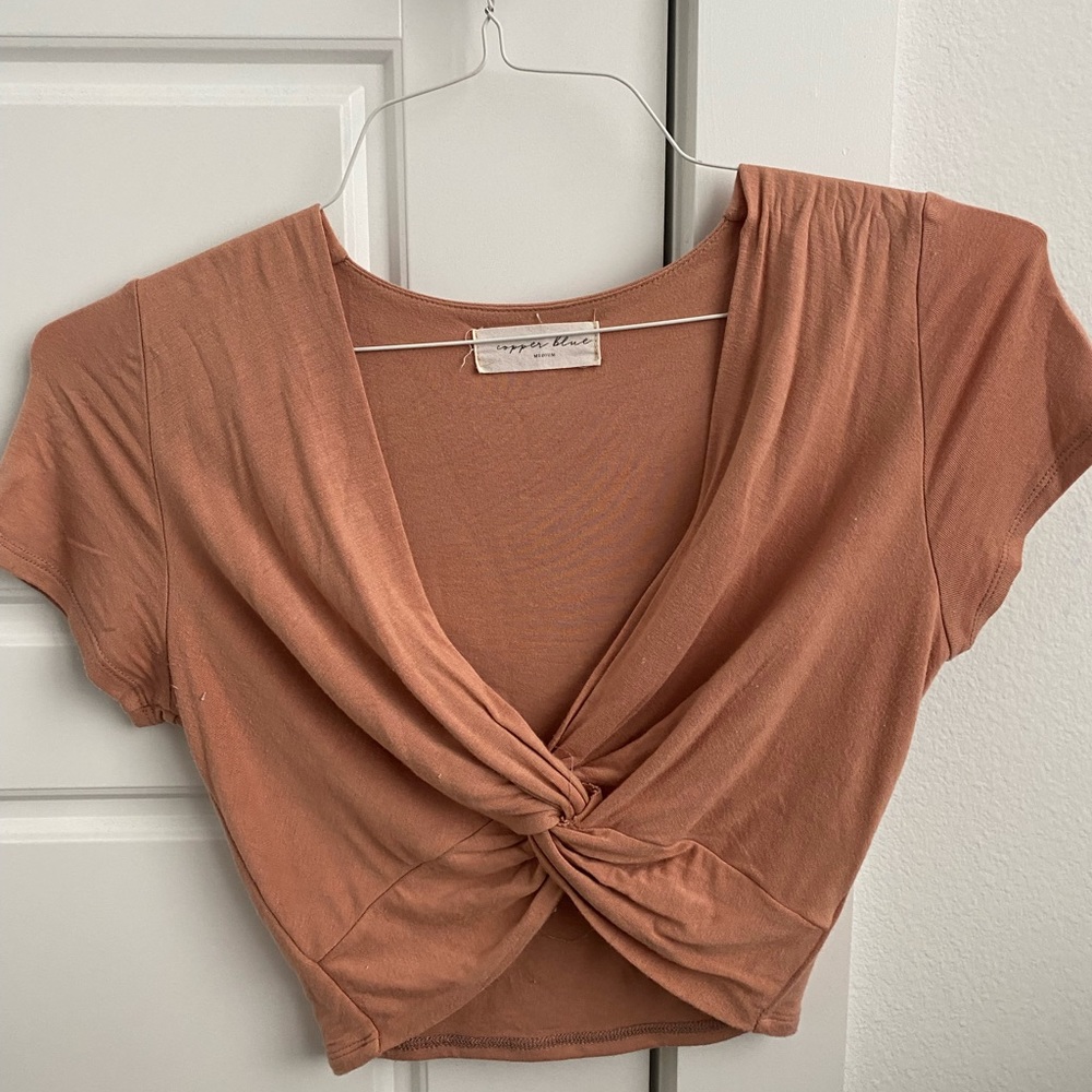 American Threads burnt orange front tie top